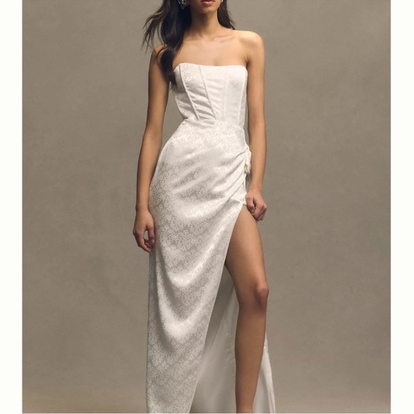 V. Chapman June Corset Jacquard Front-Slit Gown - Picture 1 of 10